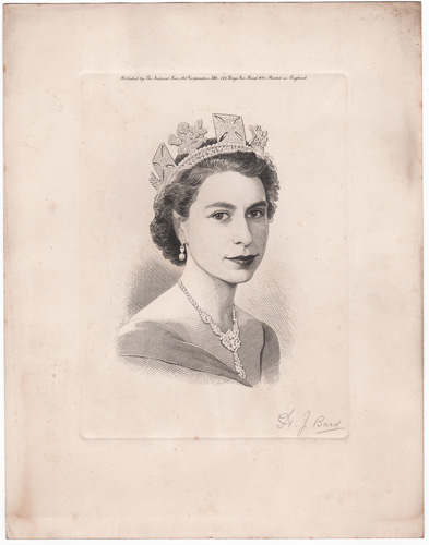 Queen Elizabeth II etching